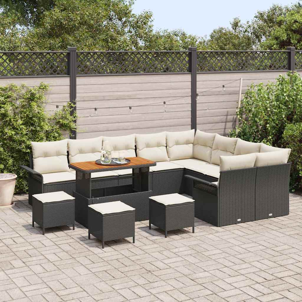 vidaXL 13-delige tuinset met kussens zwart poly rattan acacia