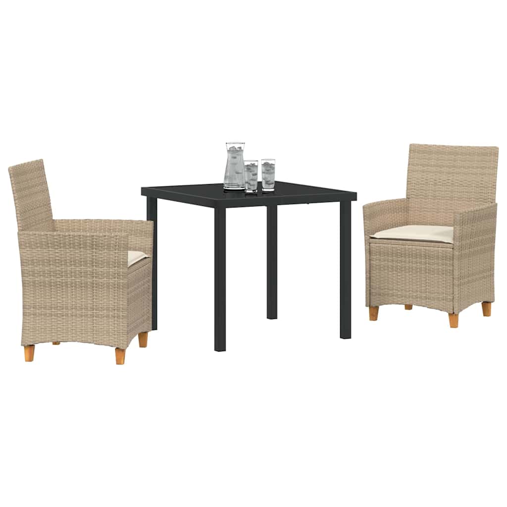vidaXL 3-delige Tuinset met Kussens, Beige Poly Rattan