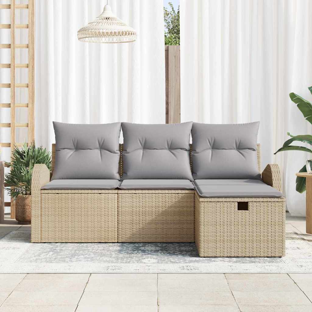 vidaXL 4-delige tuinset met kussens in beige poly rattan