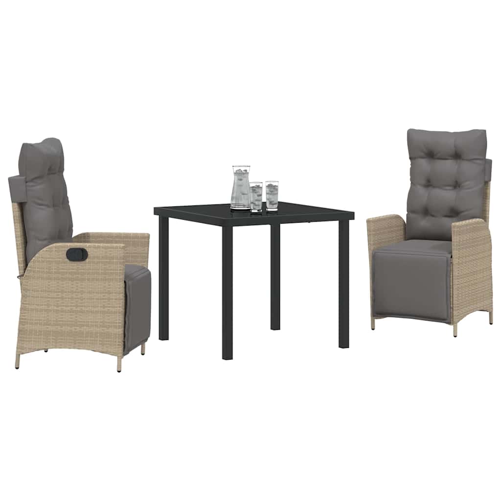 vidaXL 3-delige Tuin Eetset Beige Poly Rattan