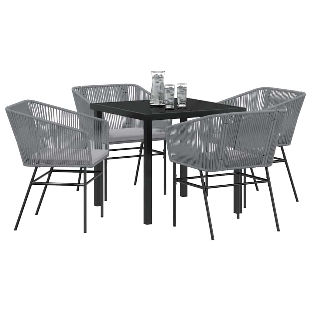 vidaXL 5 Delige Tuin Eetset met Kussens - Grijze Poly Rattan