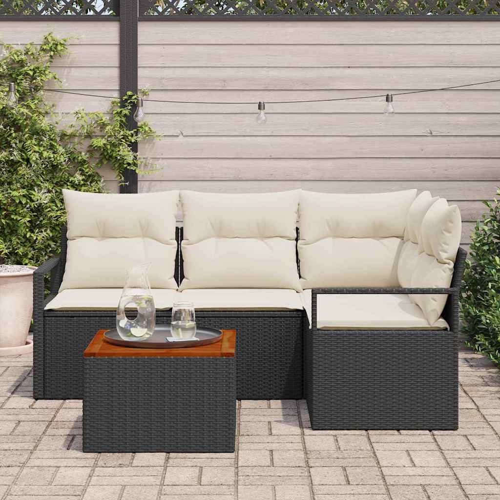 vidaXL Tuin Sofa Set 5 pcs Zwart, wit Middelgroot