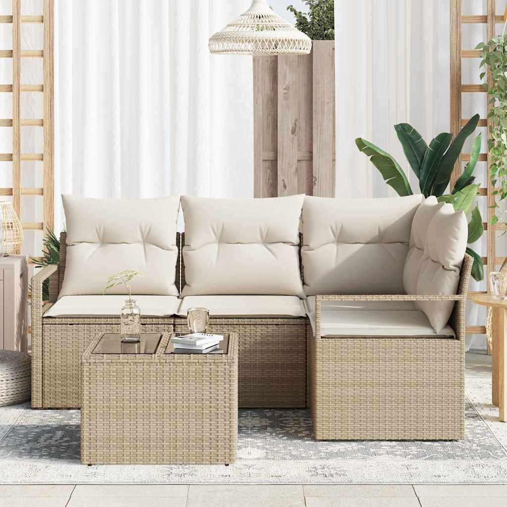 vidaXL 5-delige Tuinsofa Set met Kussens in Bruin Poly Rattan