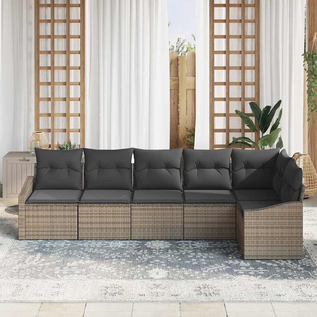 vidaXL 6-delige Tuinbankenset met kussens poly rattan grijs