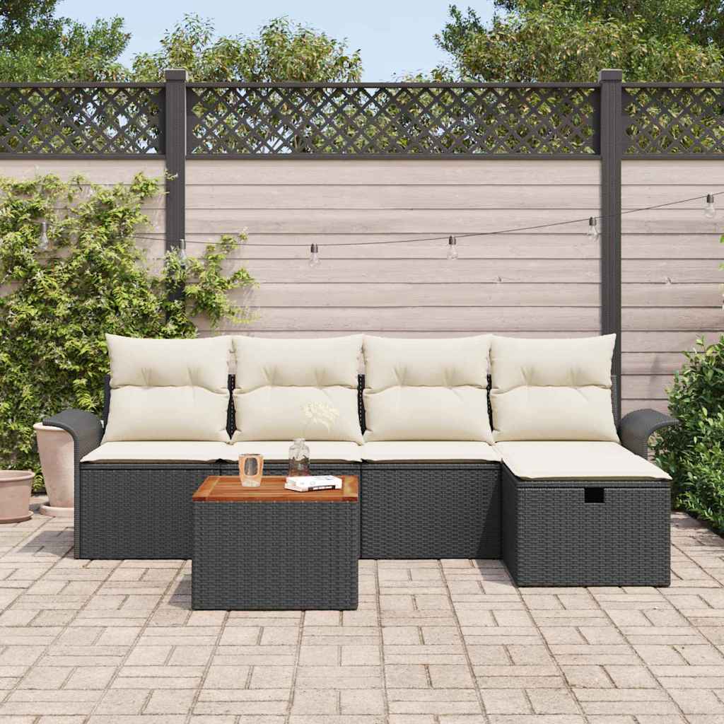 vidaXL 6-delige tuinset met kussens - zwart poly rattan