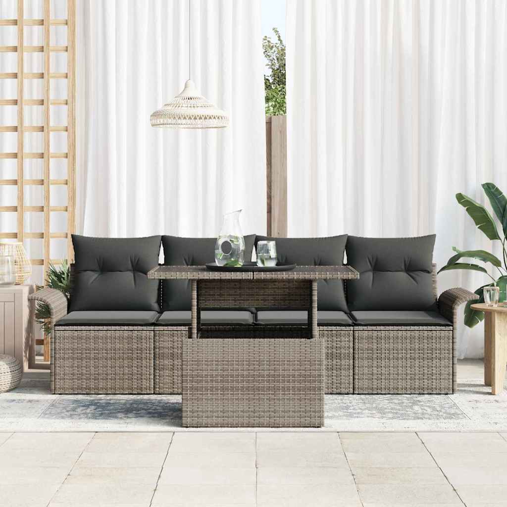 vidaXL 5-delige Tuinset met Kussens - Grijs - Poly Rattan