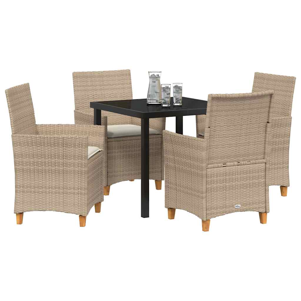 vidaXL 5-delige tuin eetset met kussens - beige poly rattan