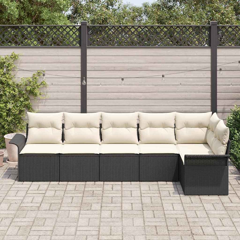 vidaXL 6-delige Tuinbankenset met kussens poly rattan zwart