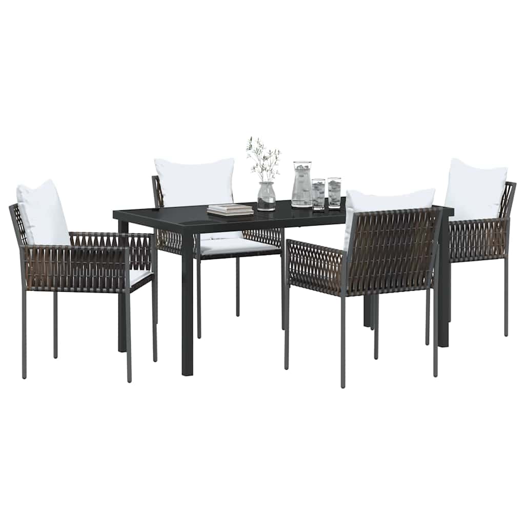 vidaXL 5-delige Tuinset met Kussens in Bruin van Poly Rattan