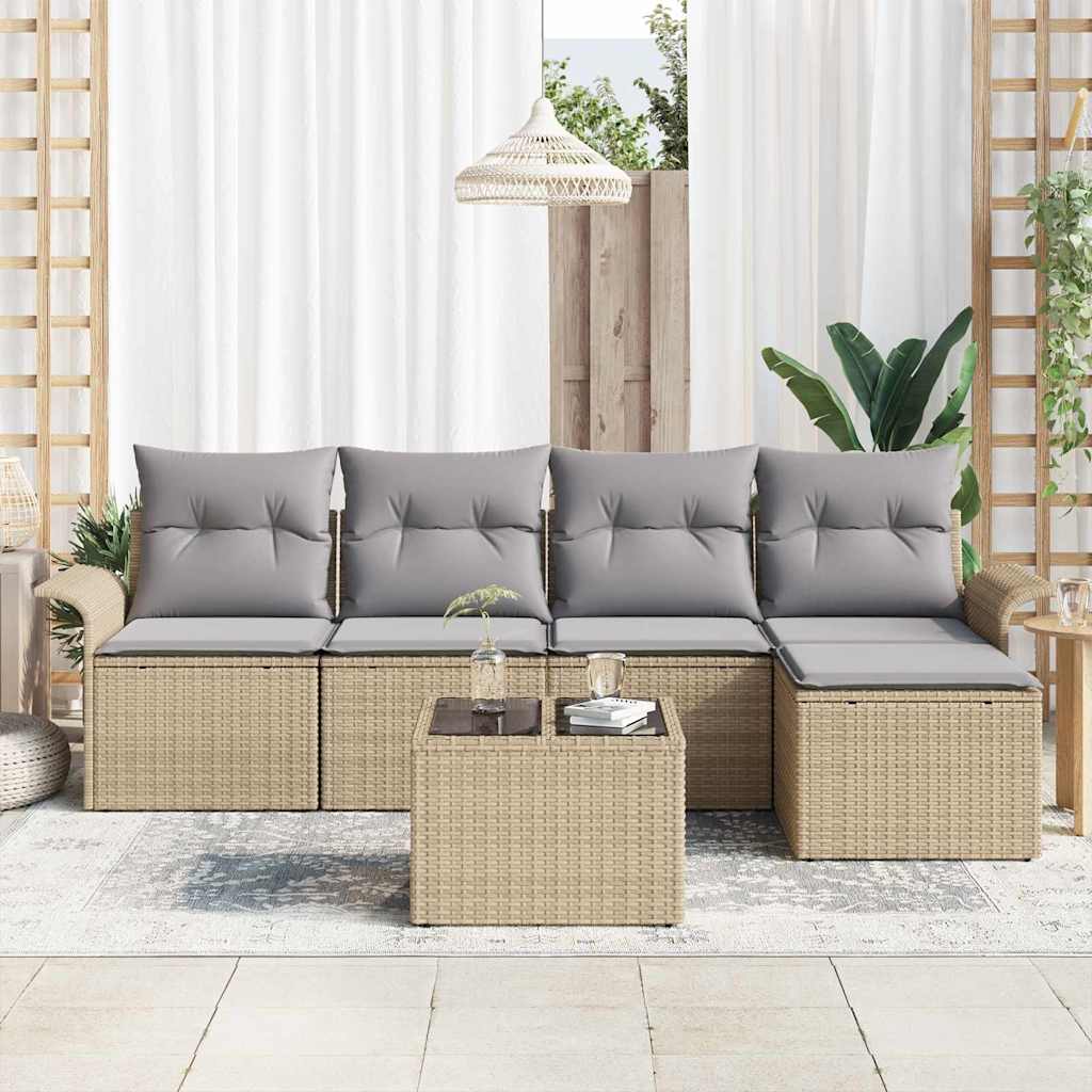 vidaXL 6-delige Tuinbankenset met kussens poly rattan zwart