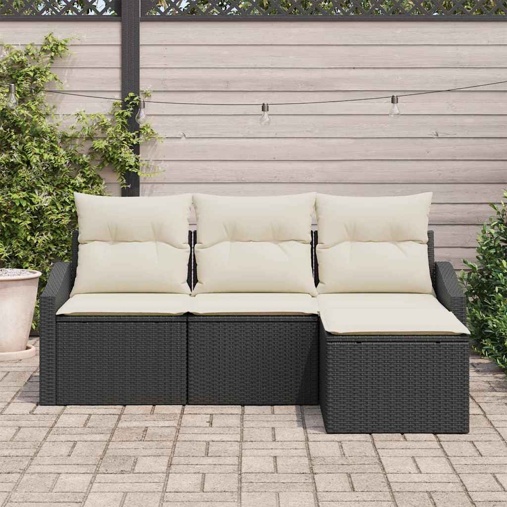 vidaXL 4-delige tuinsofa set met kussens - zwart poly rattan