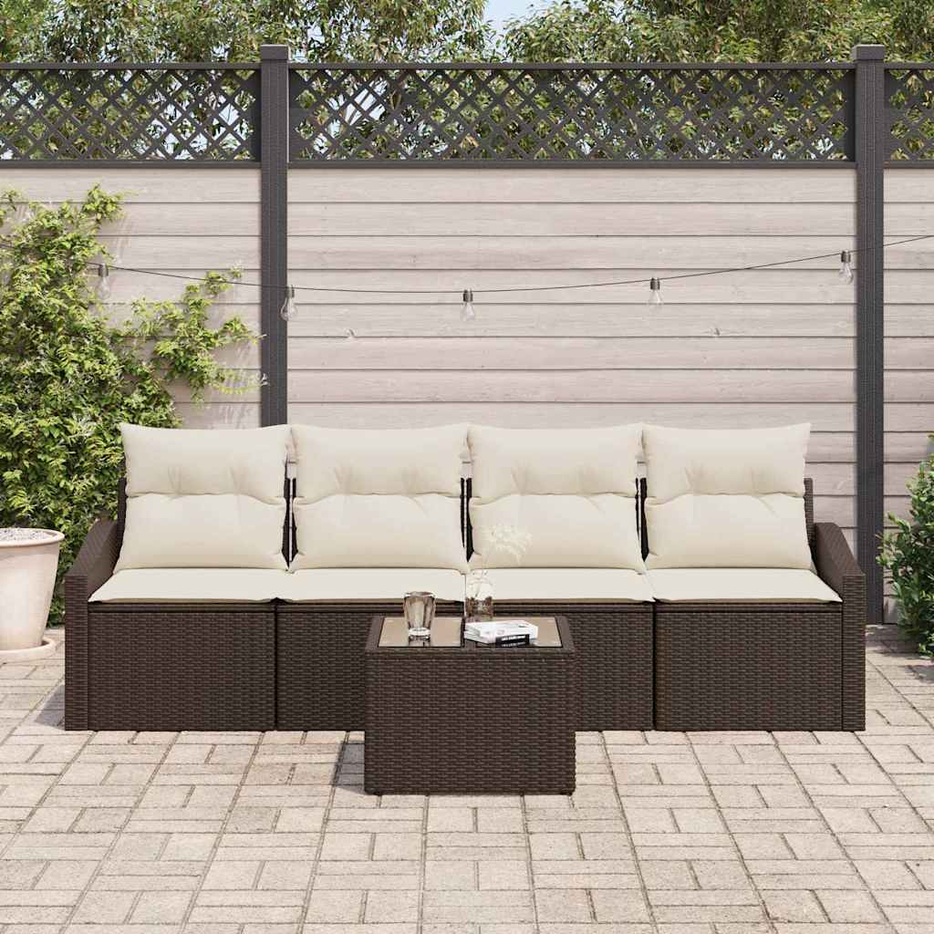 vidaXL 5-delige tuinset met kussens in bruin poly rattan