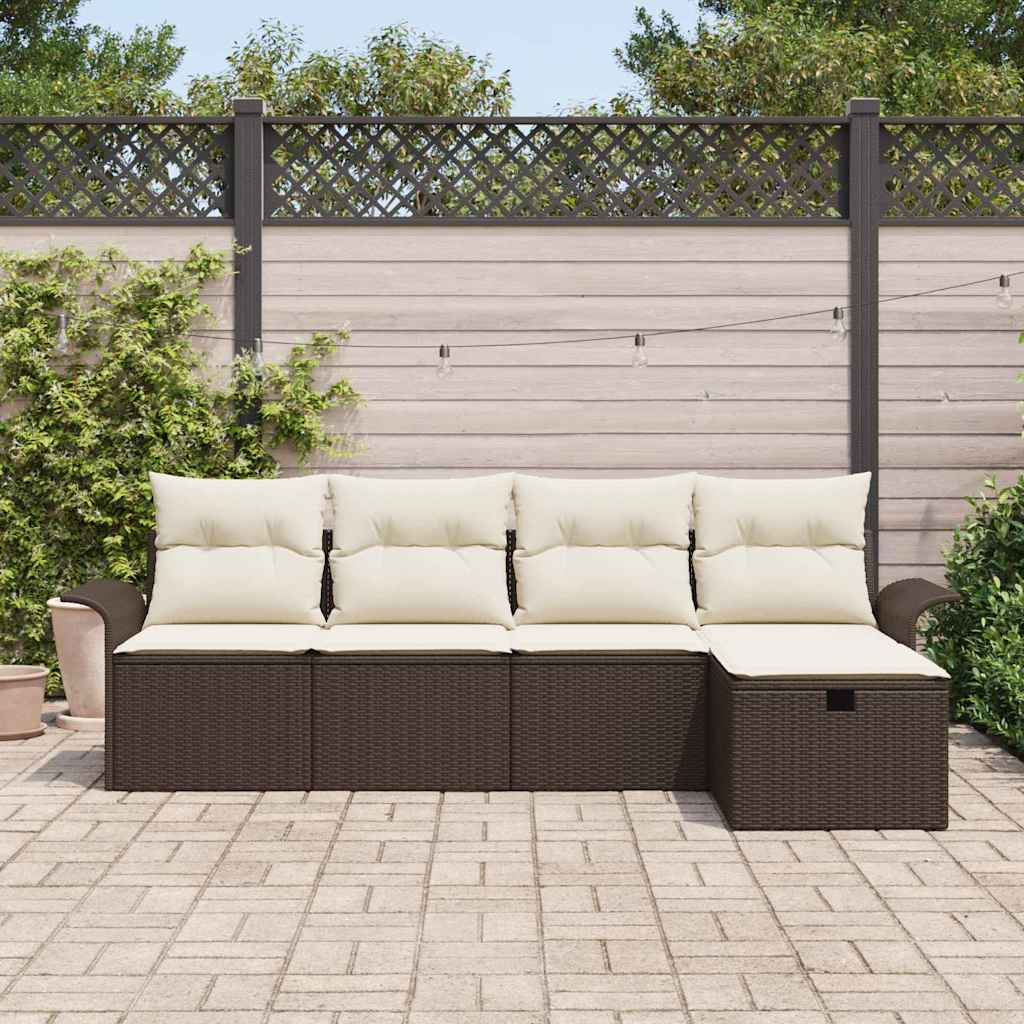 vidaXL 5-delige Ligbed Set met Kussens Bruin Poly Rattan