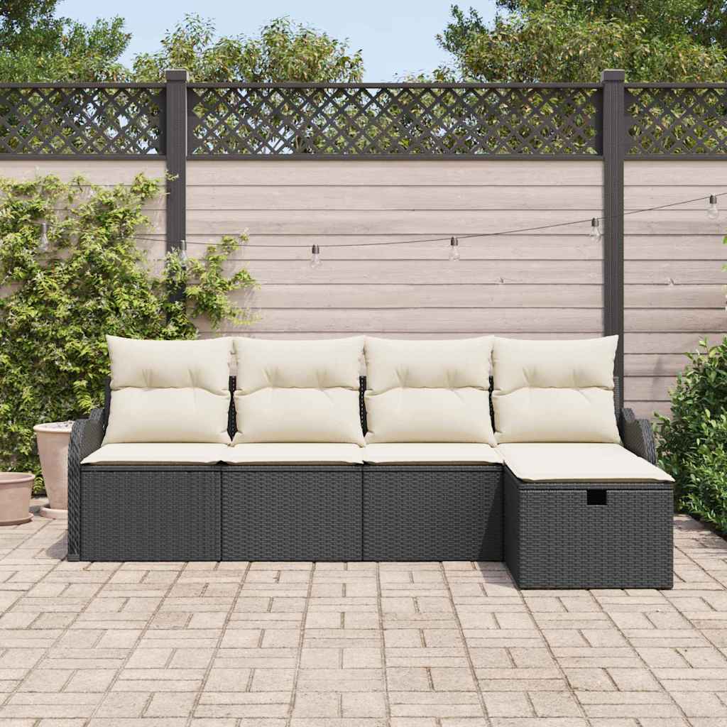 vidaXL 5-delige Tuinbankenset met kussens poly rattan zwart