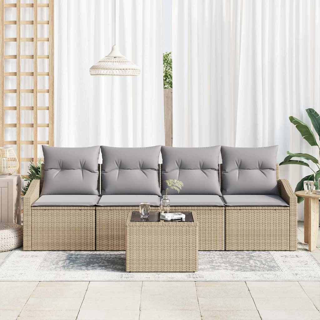 vidaXL 5-delige tuinset met kussens in Beige van Poly Rattan