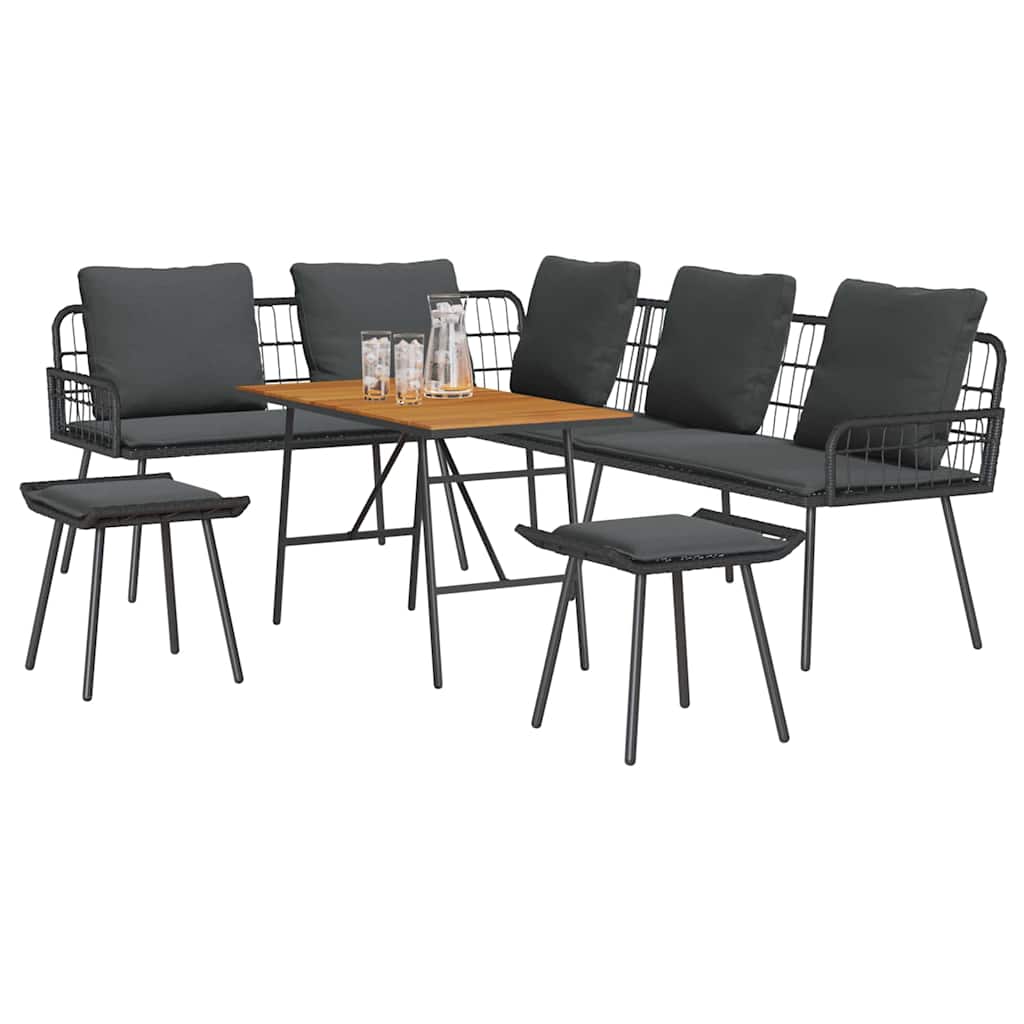 vidaXL 4-delige tuinset met kussens in zwart poly rattan