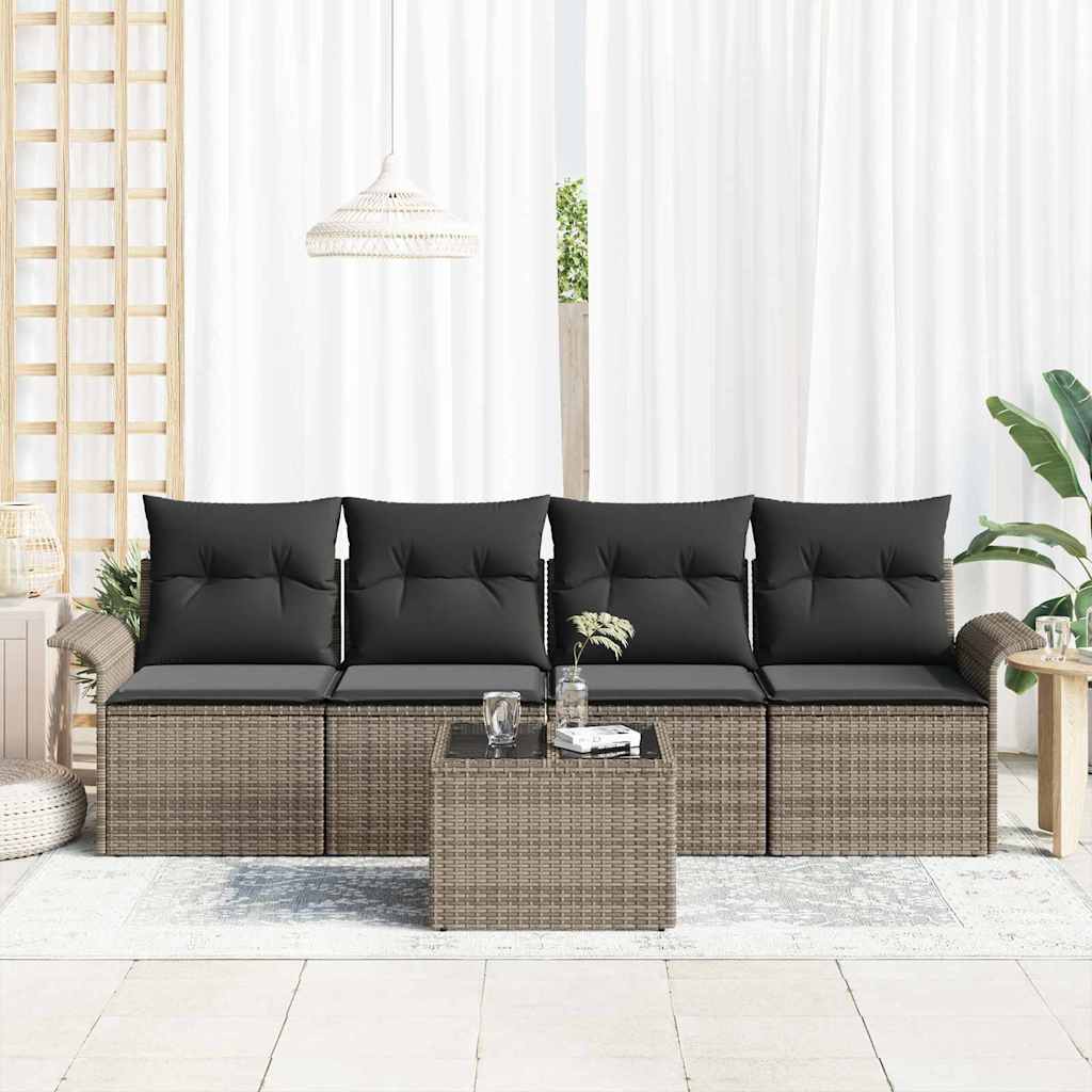 vidaXL 5-delige tuinsofa set met kussens in het grijs van poly rattan