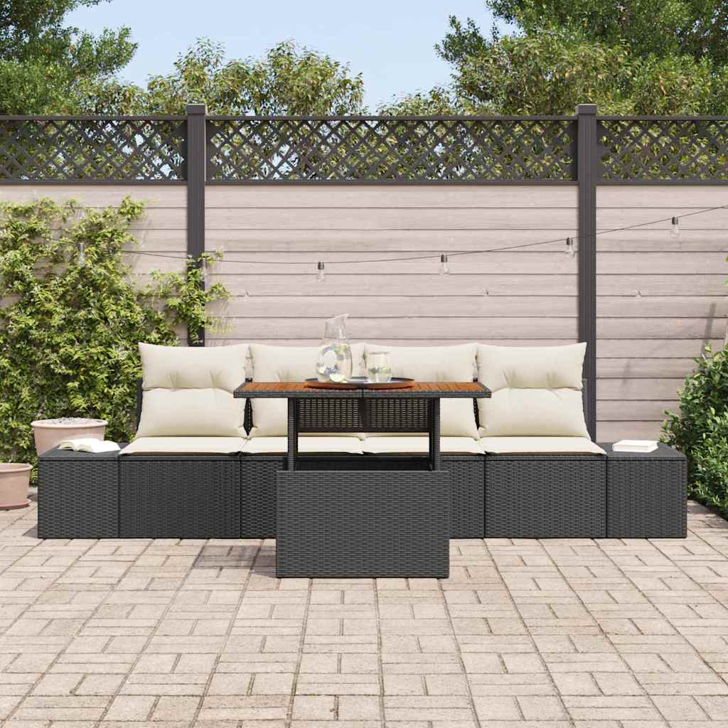 vidaXL 5-delige tuinset met kussens - zwart poly rattan acacia