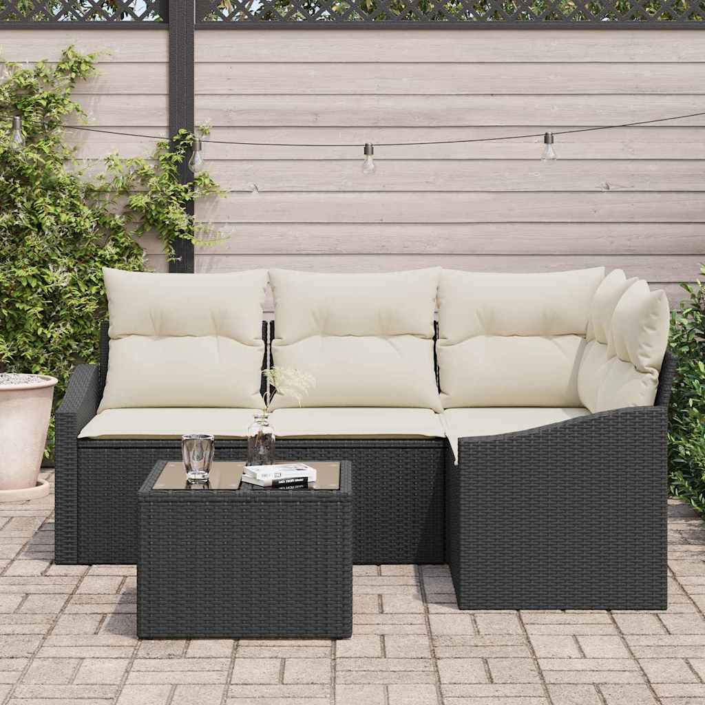 vidaXL 4-delige tuin eetset met kussens in bruin poly riet