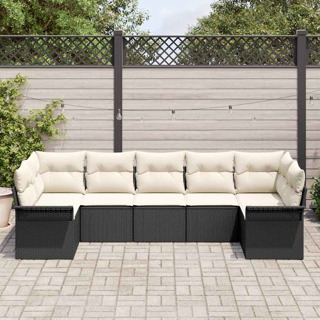 vidaXL 7-delige tuinsofa set met kussens in zwart van poly rattan
