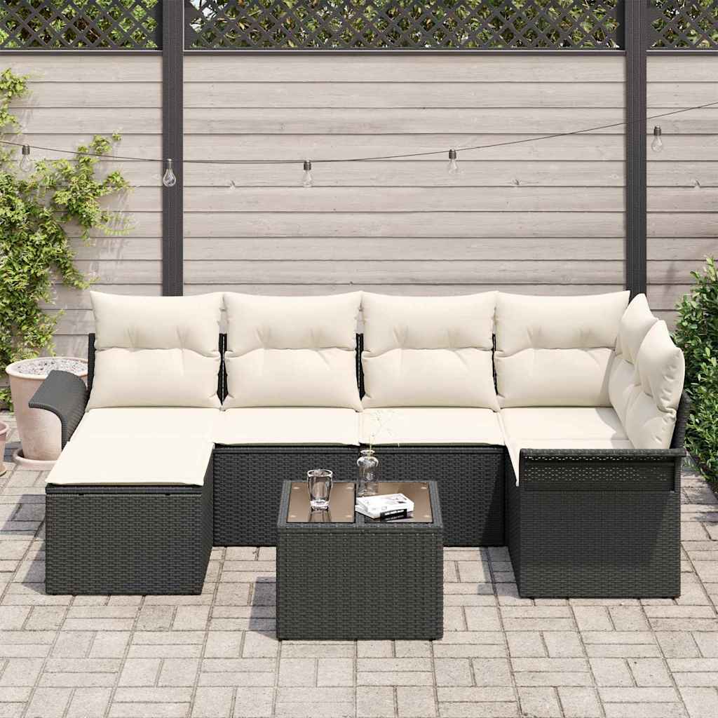 vidaXL 6-delige Tuinbankenset met kussens poly rattan bruin