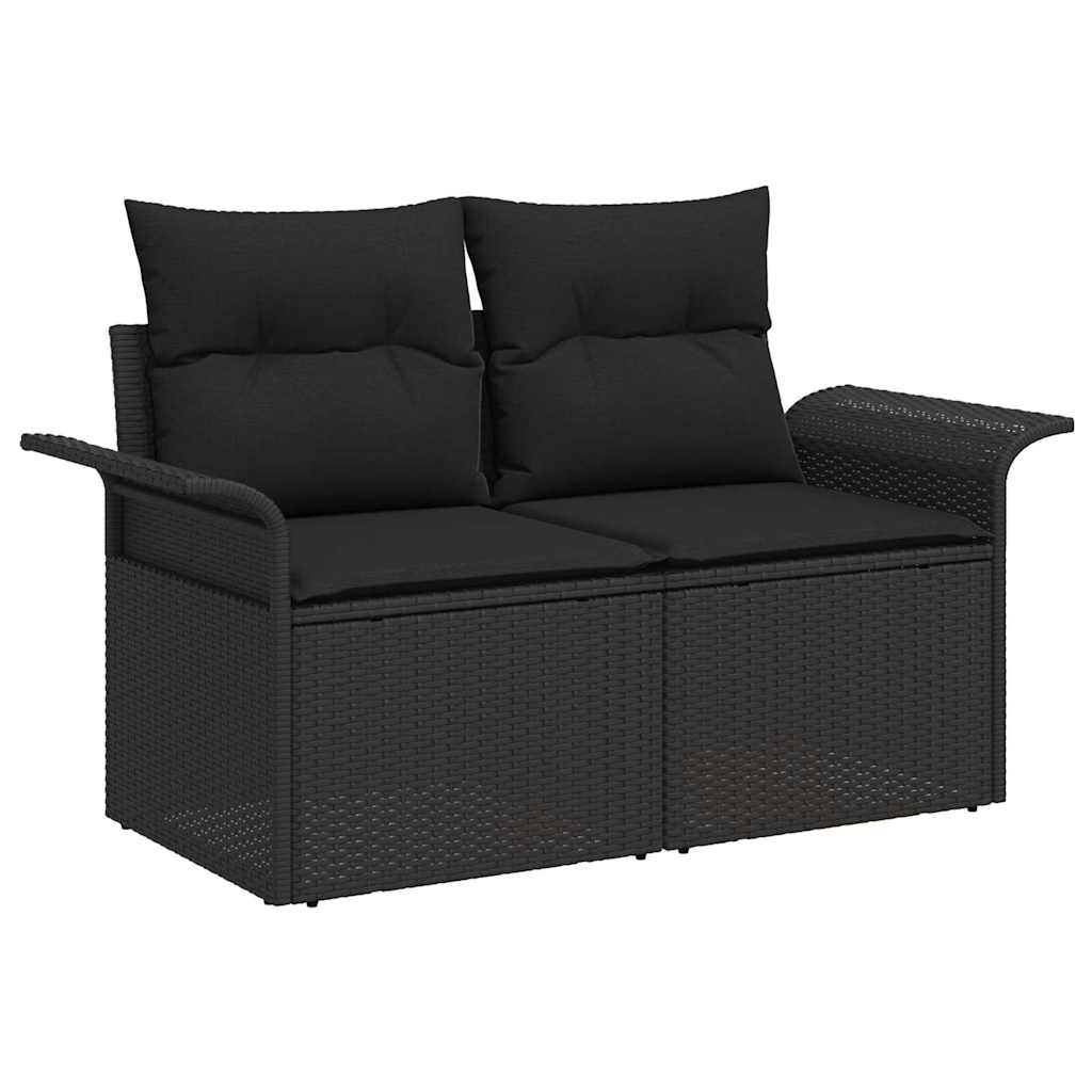 vidaXL 6-delige Tuinbankenset met kussens poly rattan zwart