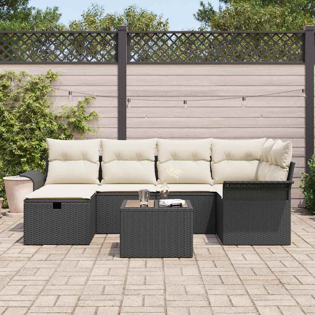 vidaXL 7-delige tuinsofa set met kussens, zwart poly rattan