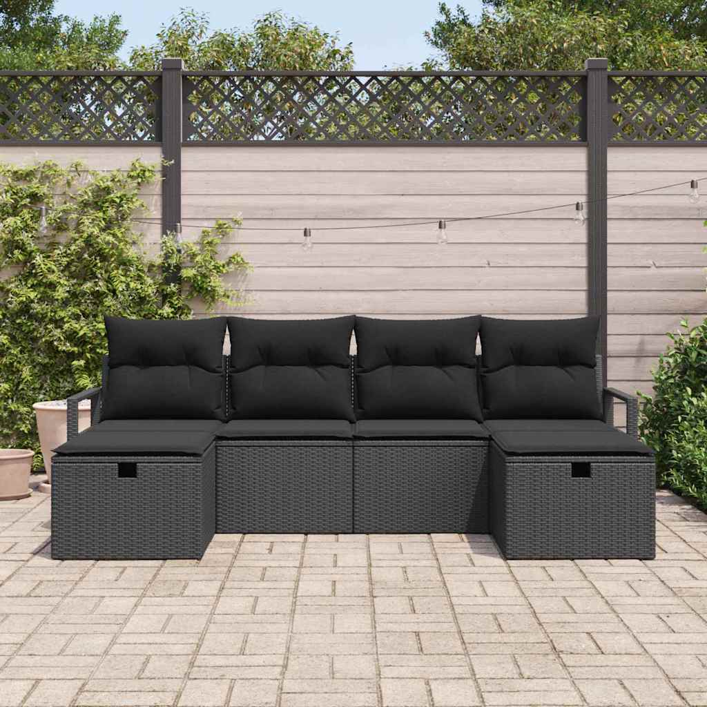 vidaXL 6-delige tuinsofa set met kussens in zwart poly rattan