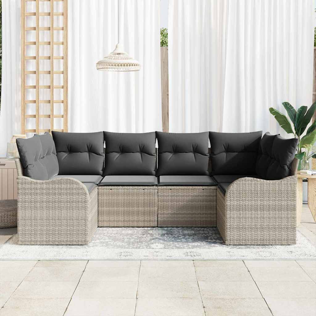 vidaXL 6-delige tuinset met kussens in lichtgrijs poly rattan