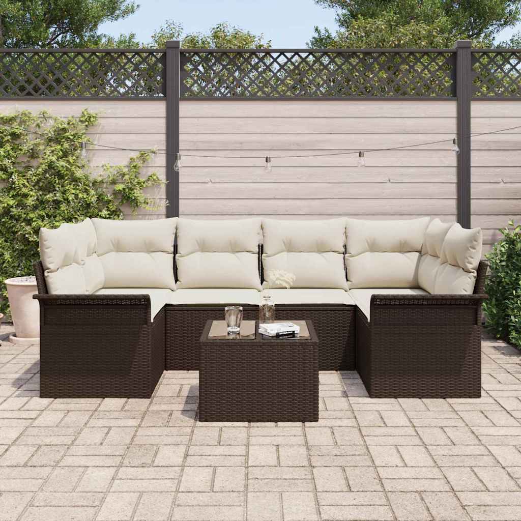 vidaXL 7-delige tuinsofa set met kussens, bruin poly rattan