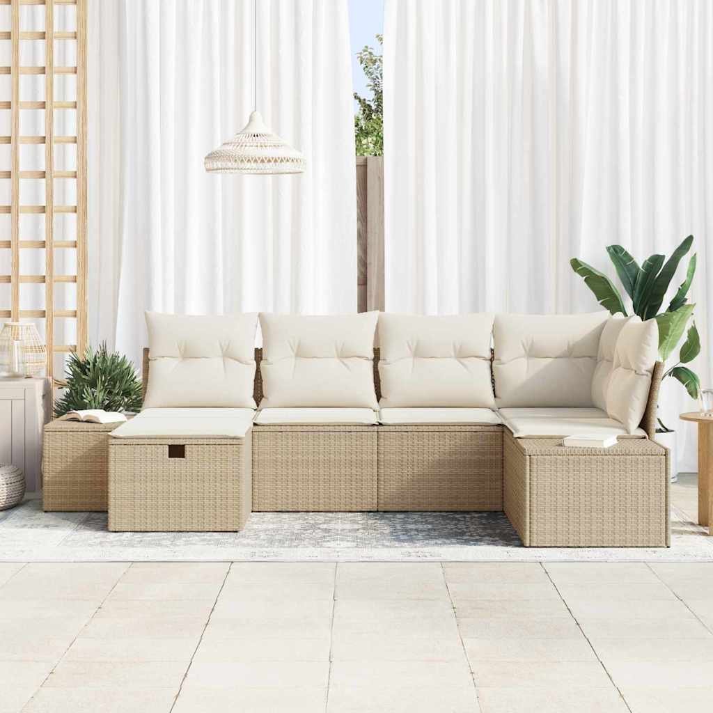 vidaXL 6-delige tuinset met beige kussens van poly rattan