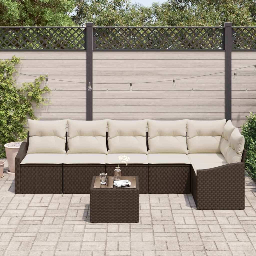vidaXL 7-delige tuinsofa set met kussens in grijs van poly rattan