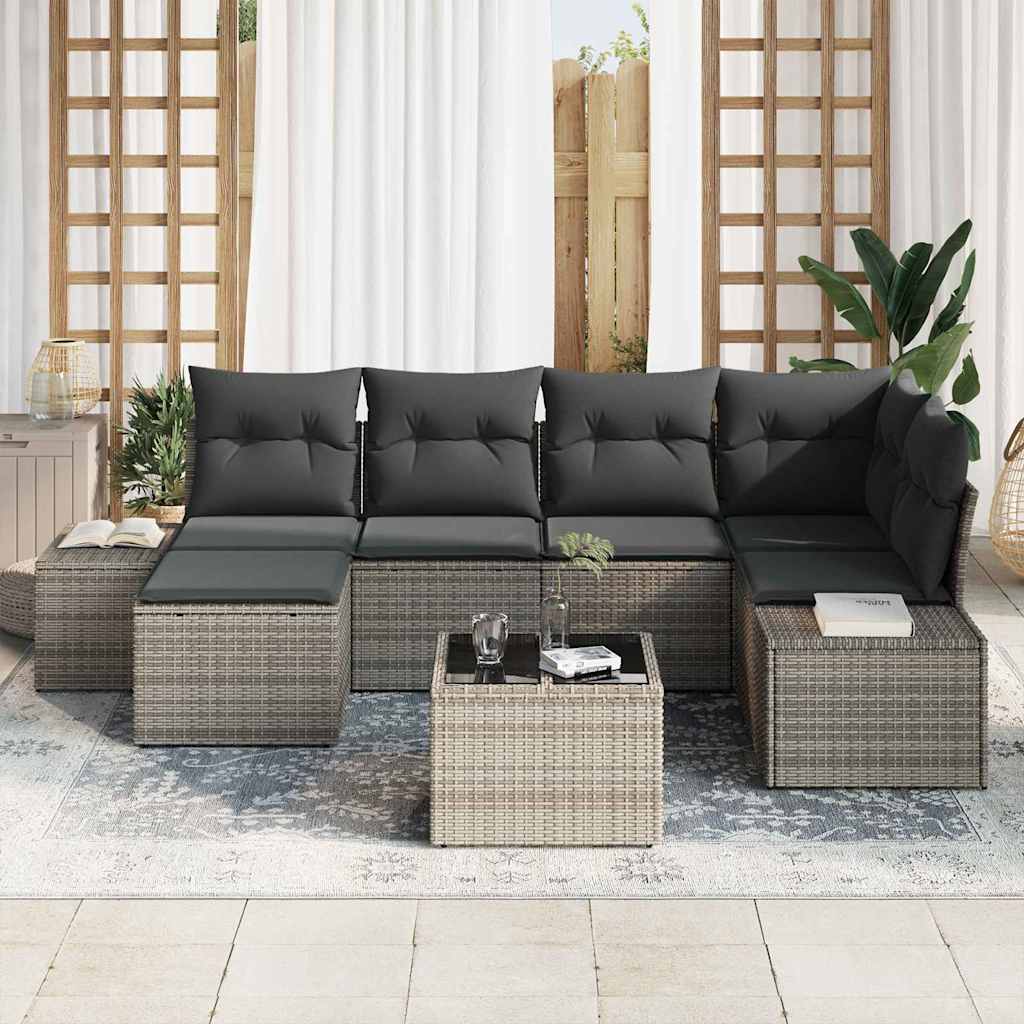 vidaXL 6-delige Tuinbankenset met kussens poly rattan zwart