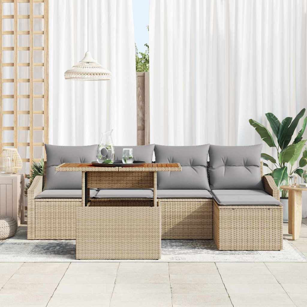 vidaXL 6-delige tuinbankset met kussens in beige