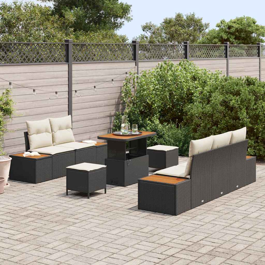 vidaXL 8-delige tuinsofa set met kussens zwart poly rattan acacia