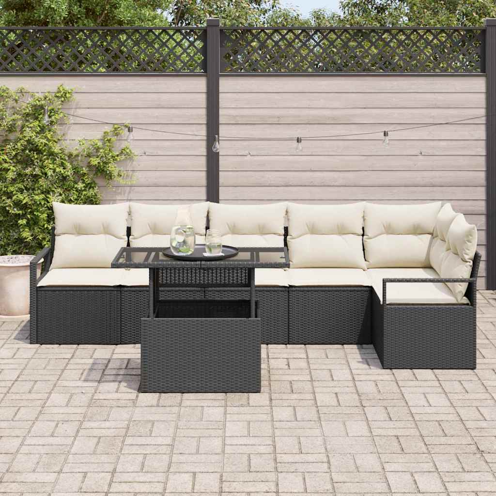 vidaXL 7-delige tuinsofa set met kussens, zwart poly rattan