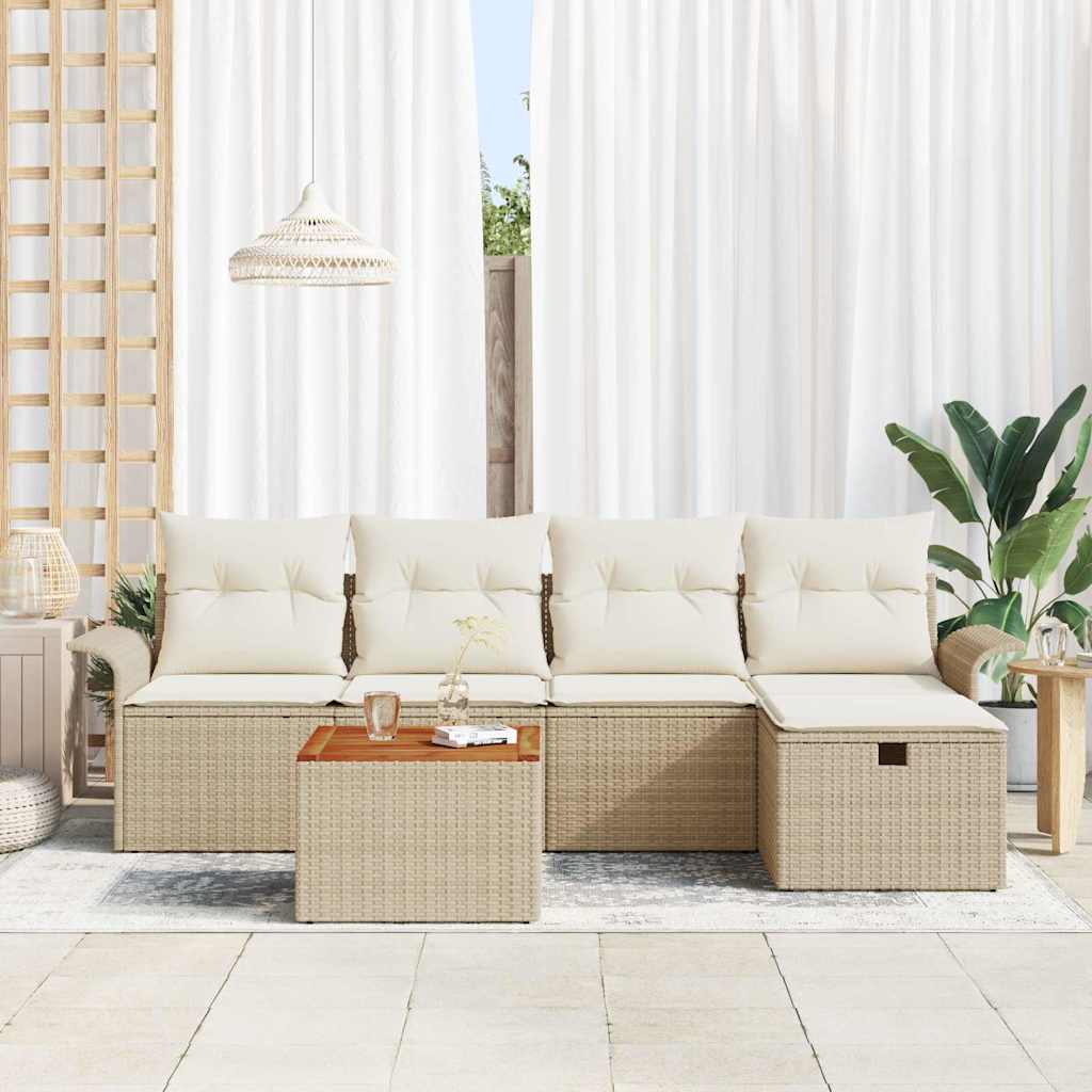 vidaXL 6-delige tuinset met kussens in beige poly rattan