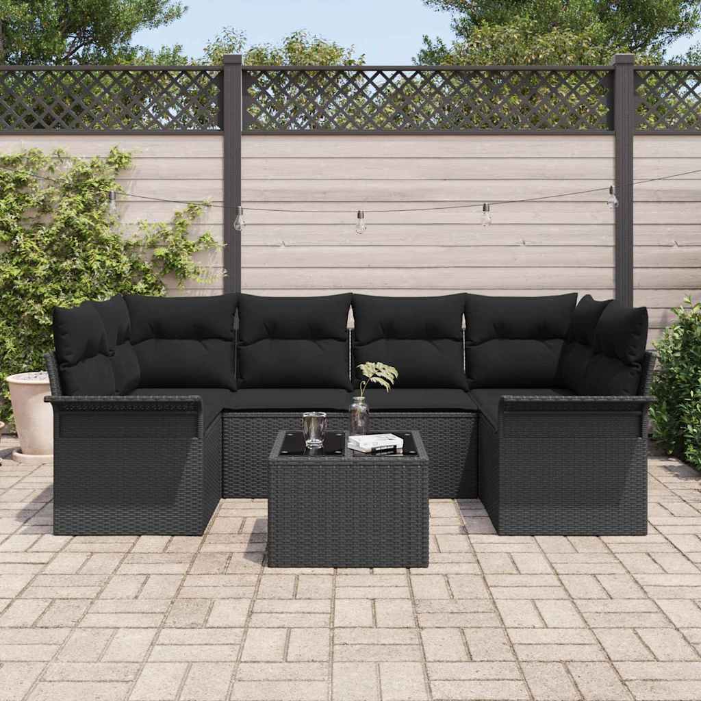 vidaXL 7-delige tuinsofa set met kussens zwart poly rattan