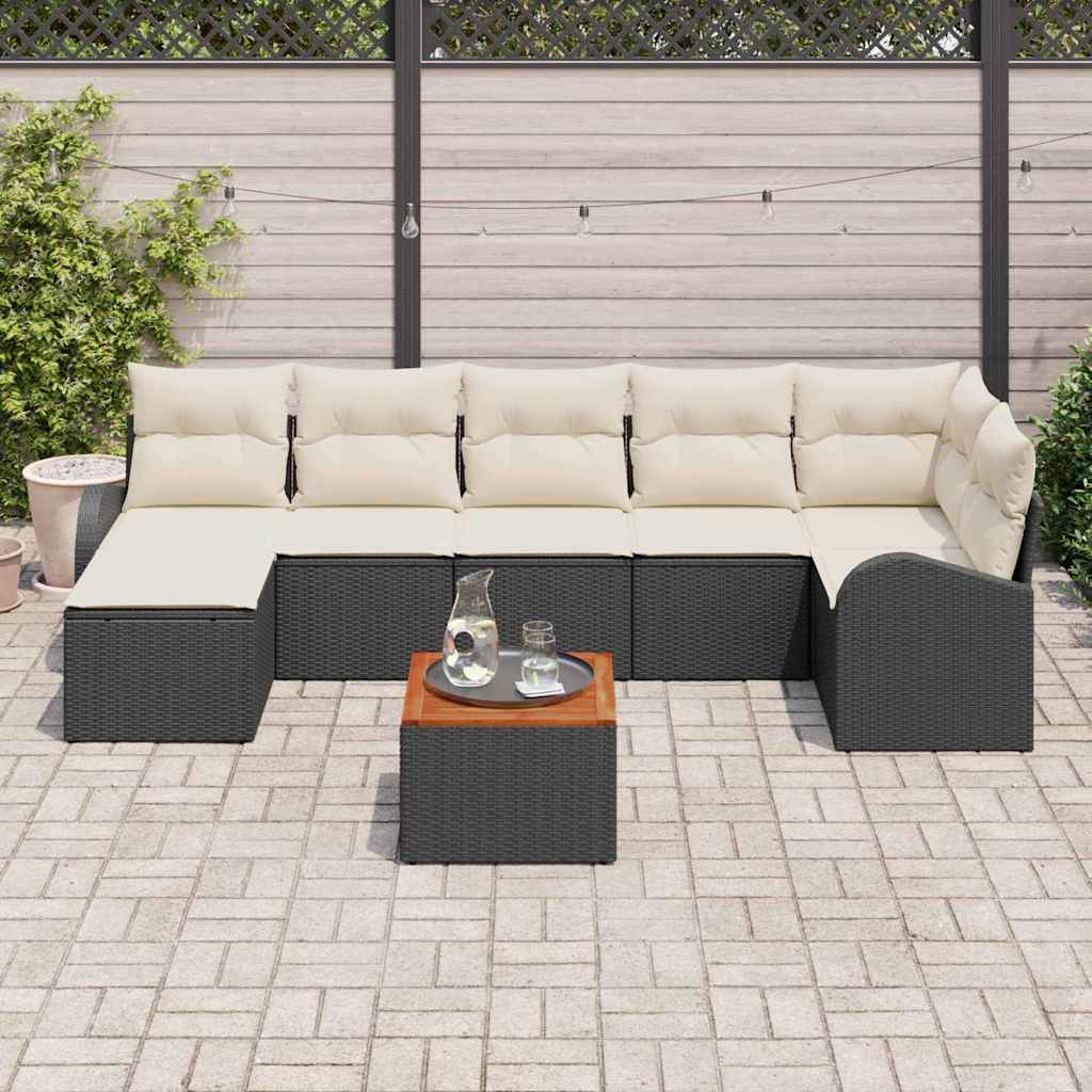 vidaXL 8-delige tuinset met kussens - zwart poly rattan en acacia