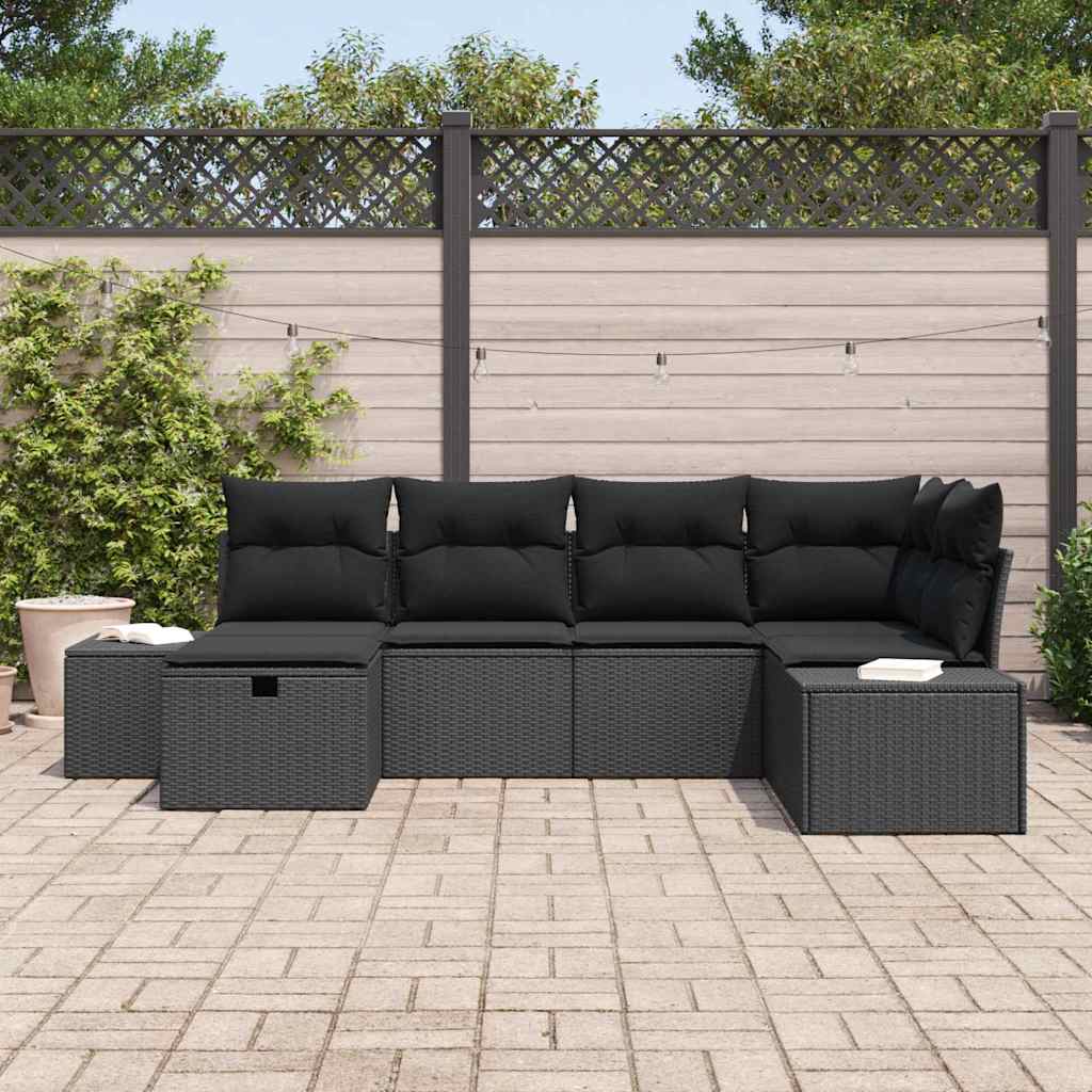 vidaXL 6-delige tuinset met kussens, zwart poly rattan