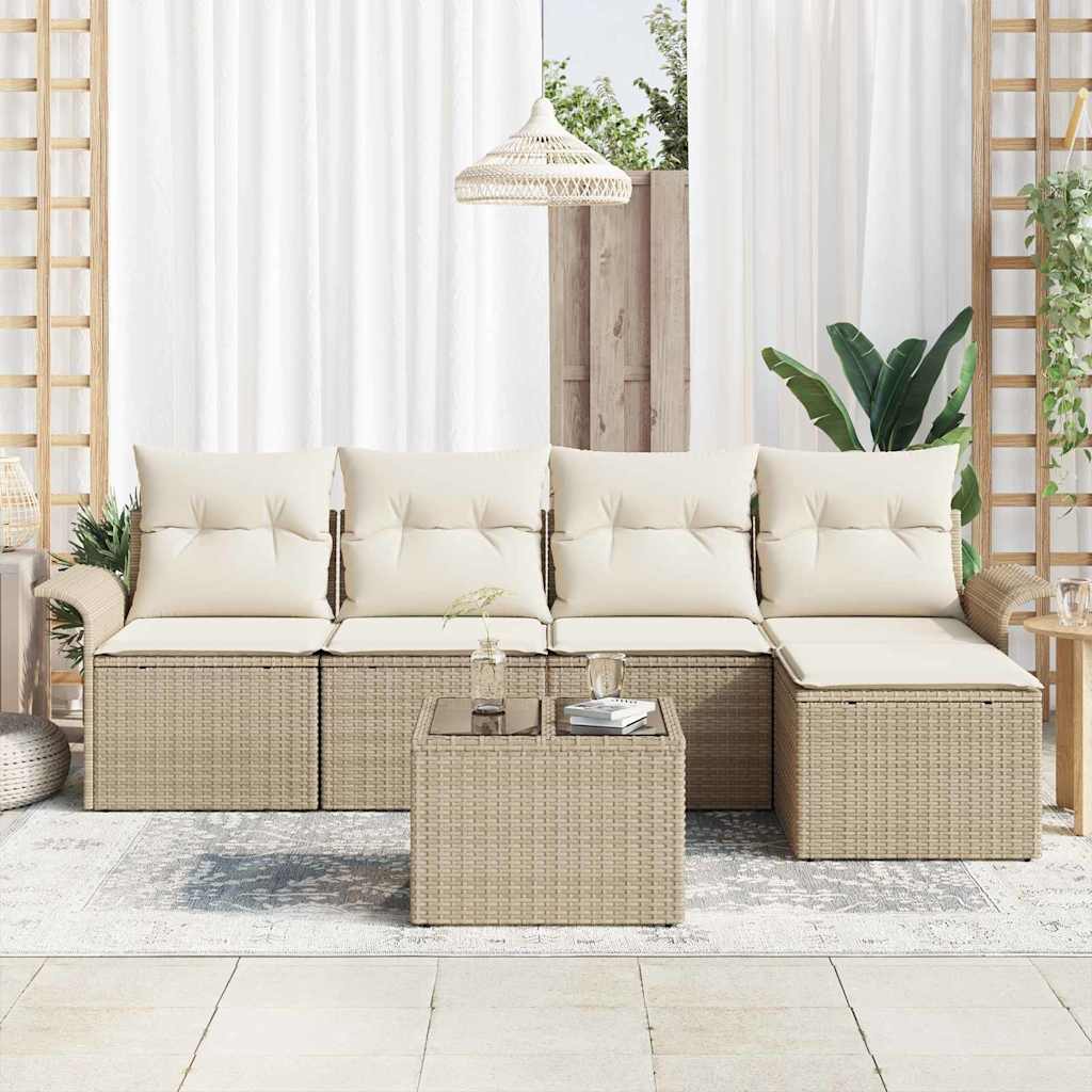 vidaXL 6-delige Tuinbankenset met kussens poly rattan bruin