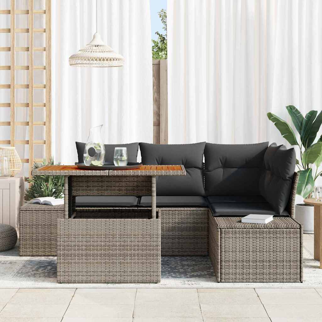 vidaXL 5-delige tuinsofa set met kussens in grijs poly rattan