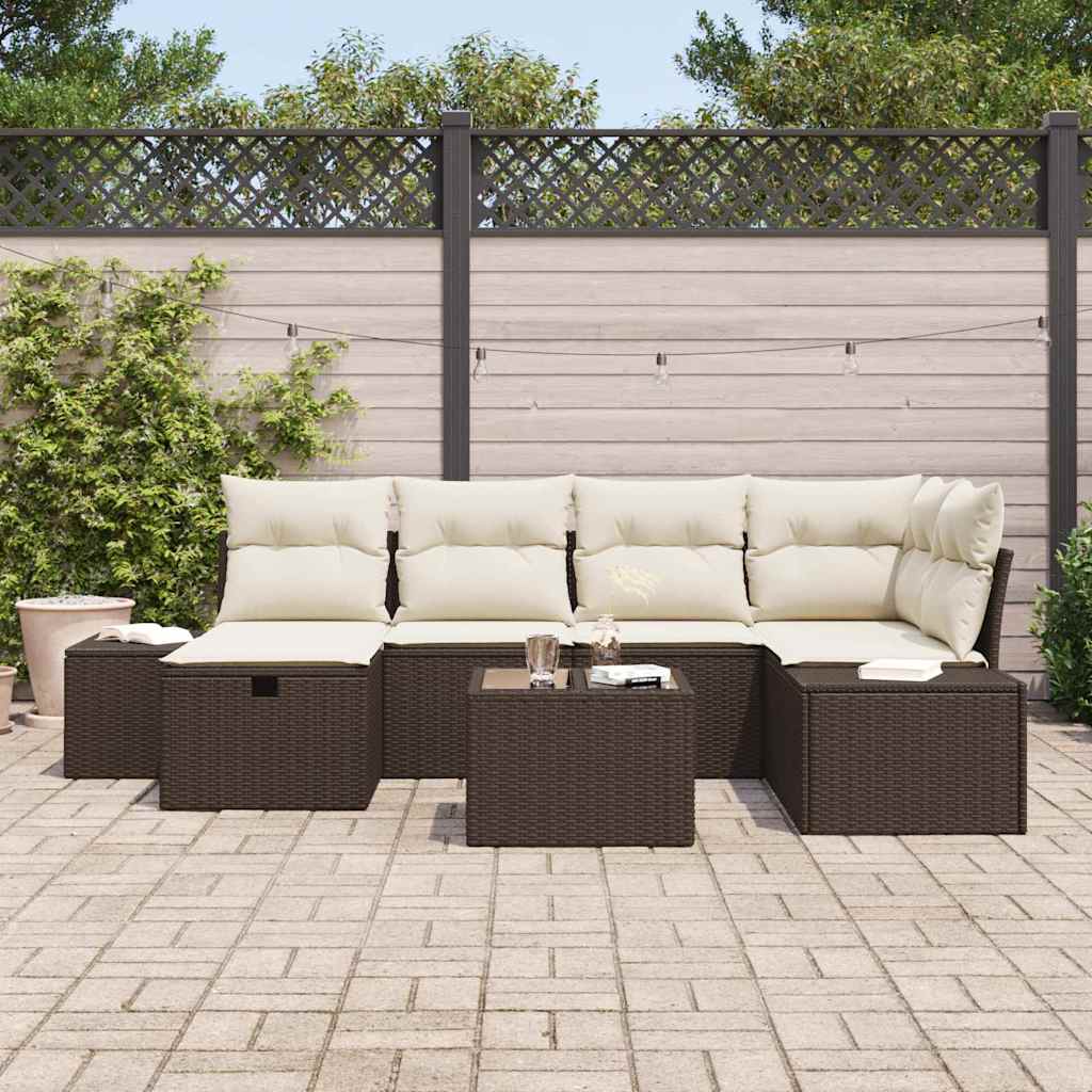vidaXL 7-delige tuinset met kussens in bruine poly rattan