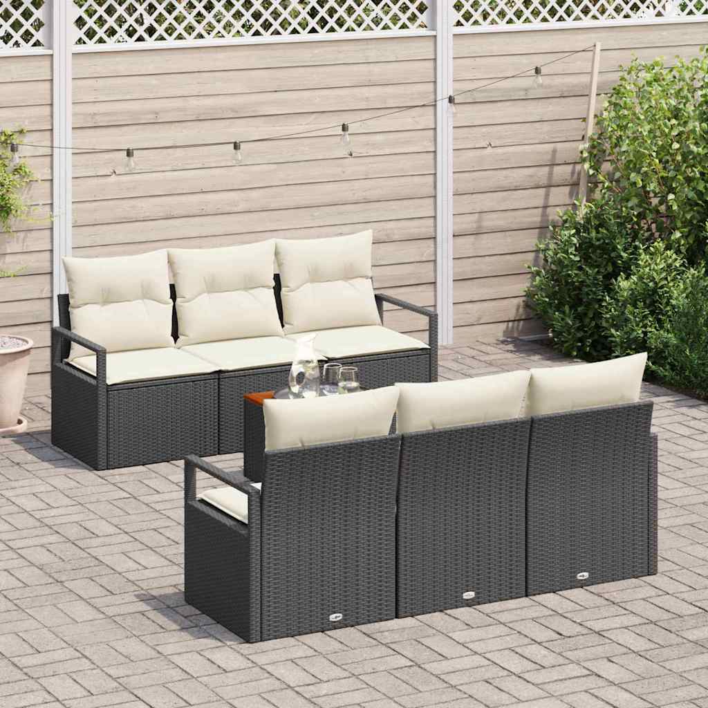 vidaXL 7-delige loungeset voor de tuin met kussens, zwart poly rattan, acacia