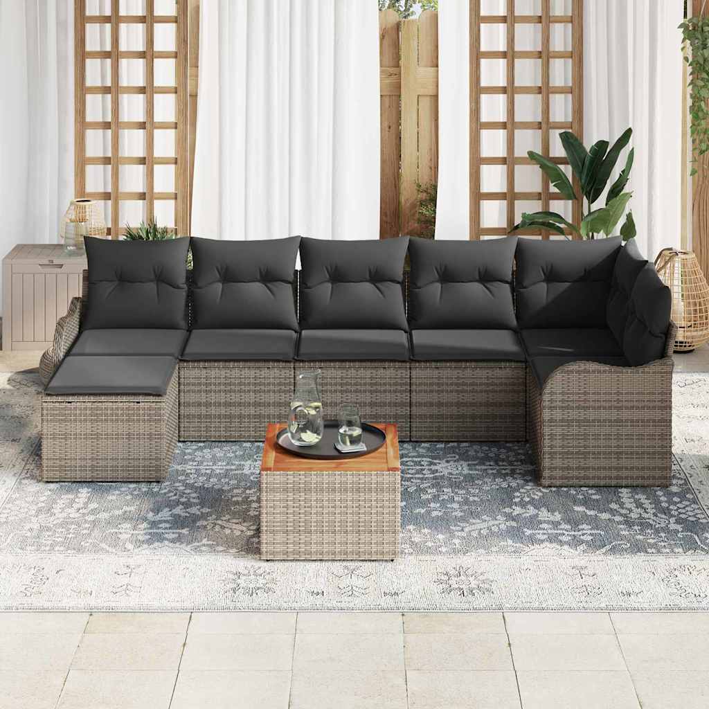 vidaXL 8 Delige Tuinbankset met Kussens - Grijs - Poly Rattan - Acacia