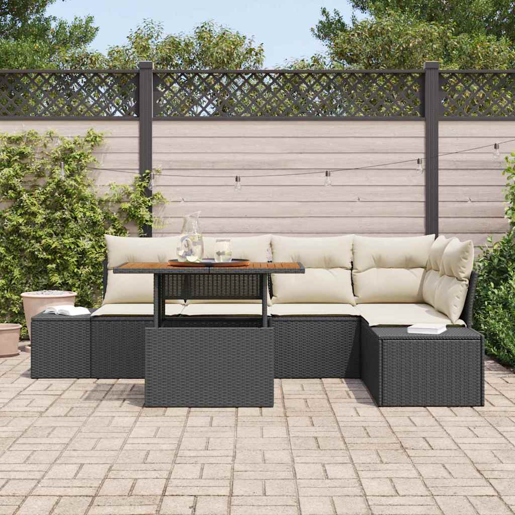 vidaXL 6-delige tuinsofa set met kussens, zwart poly rattan