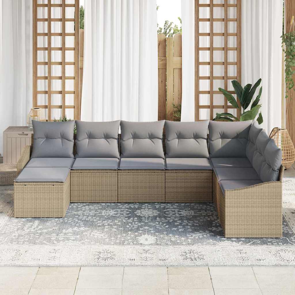 vidaXL 8-delige tuinset met kussens in beige poly rattan