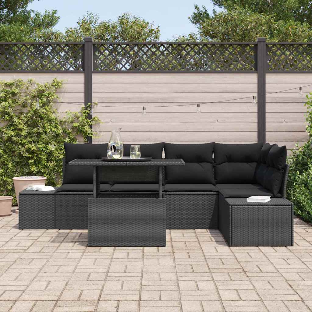 vidaXL Tuin Sofa Set met kussen met kussen 6 pcs Zwart 100 x 55 x 73 cm PE riet