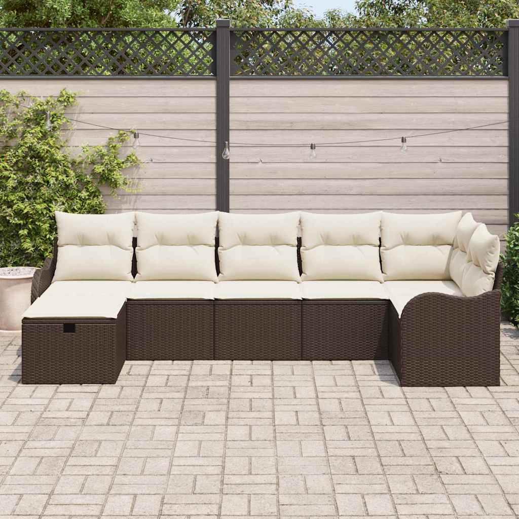 vidaXL 7-delige tuinsalonset met kussens in bruin poly rattan