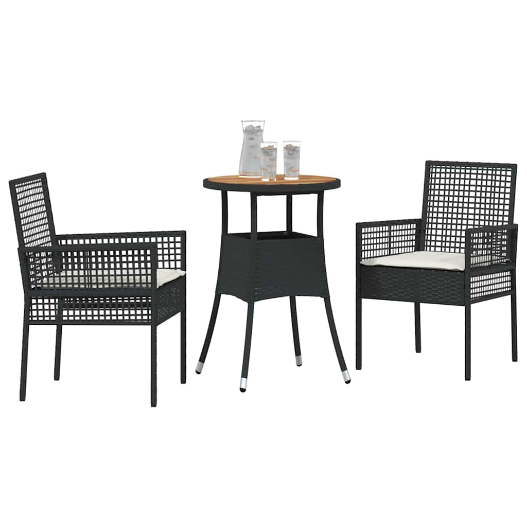 vidaXL 3-delige Tuinset poly rattan zwart